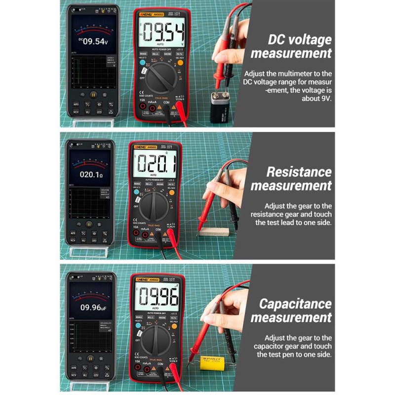 Multimeter Multitester Digital Bluetooth Voltage Tester Arus LCD AN90