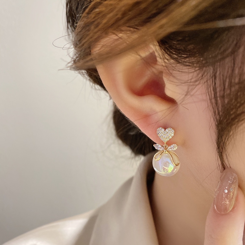 Anting Tusuk Gantung Desain Hati Hias Zirconmutiara Gaya Koreamewah Untuk Wanita