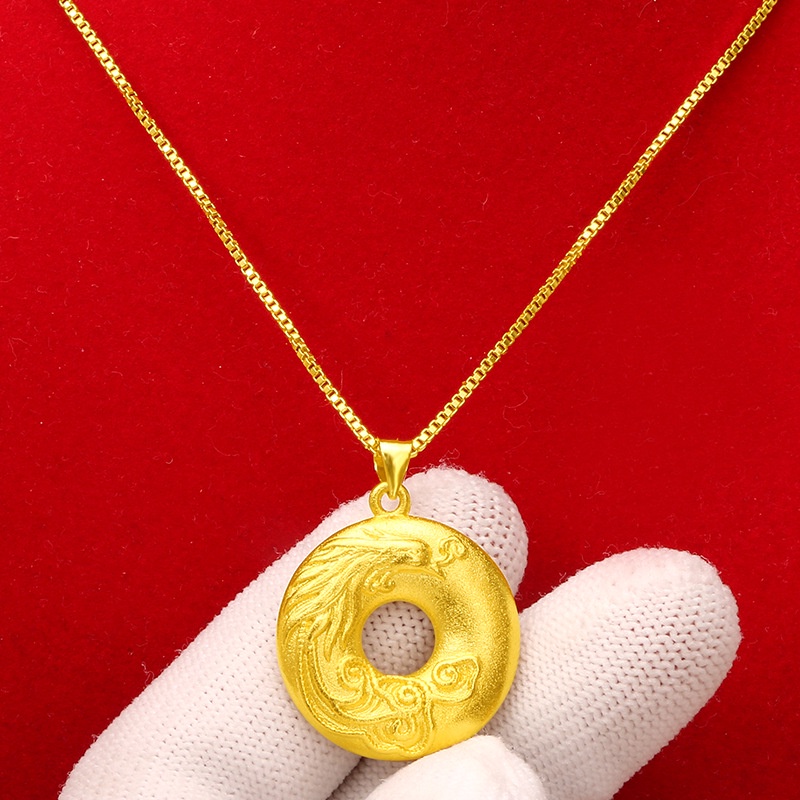 Liontin Kalung Lapis Emas Asli Kadar 375 Desain Naga Dan Phoenix Untuk Pria Dan Wanita