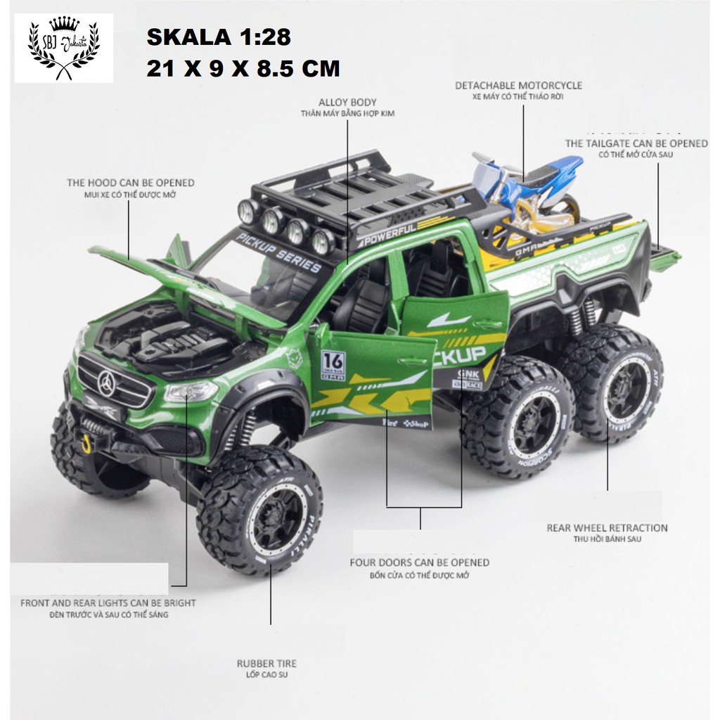 Diecast mobil X-CLASS 6X6 MERCEDES MONSTER X Metal Series Skala 1:28