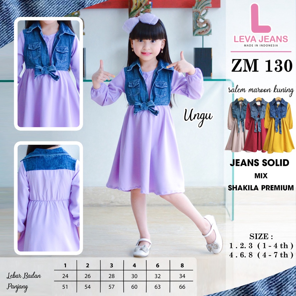 ( 1 - 7 tahun ) Dress Anak Kecil Perempuan Fashion / Tunik Anak Fashion - LEVA JEANS DRESS-  ZM 130 