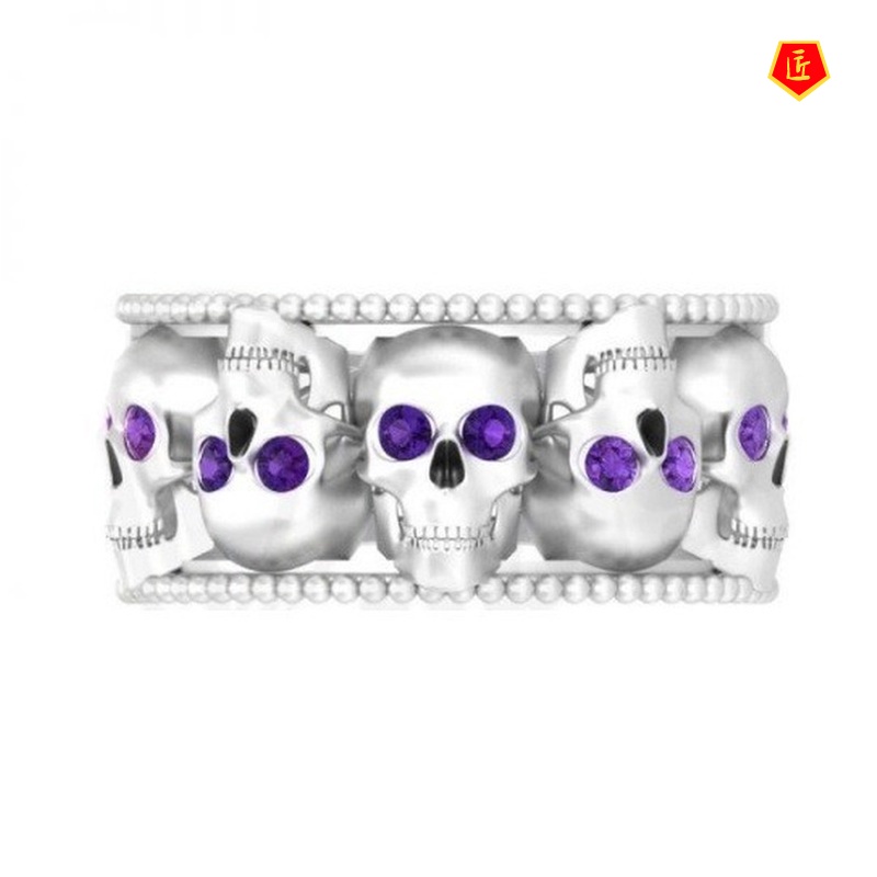 [Ready Stock]Personalized Punk 925 Silver Black Gold Skull Ring