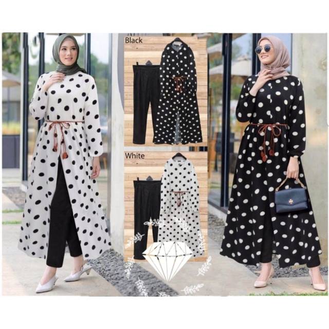 SET ELVIRA POLKA BUSUI FASHION PAKAIAN WANITA SETELAN ATASAN DAN CELANA MR ADA VIDEO REAL PICT