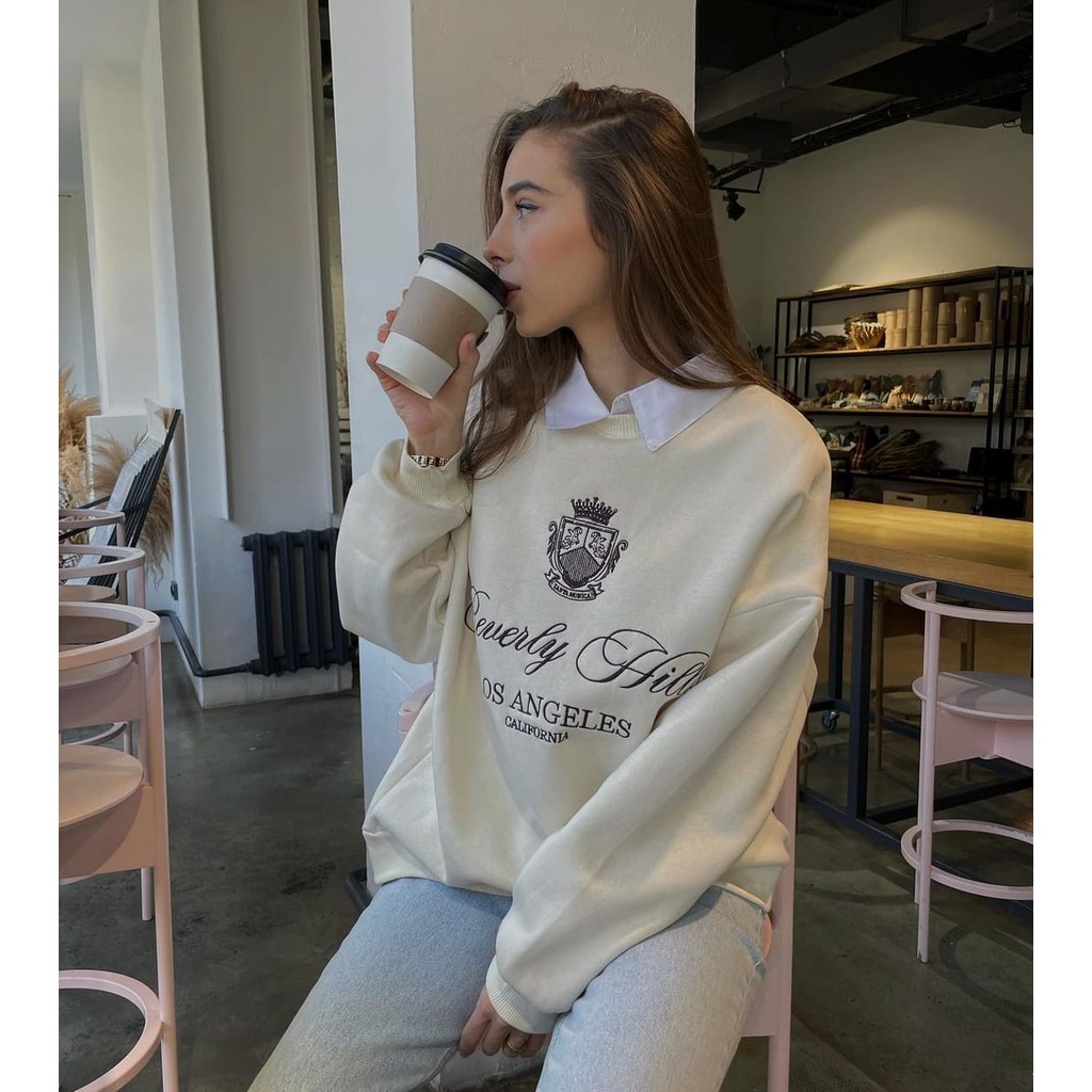 BEVERLY HILLS Oversize Sweater Crewneck Oblong | Sweatshirt Sweater Wanita Fashion Terkini Korean Style