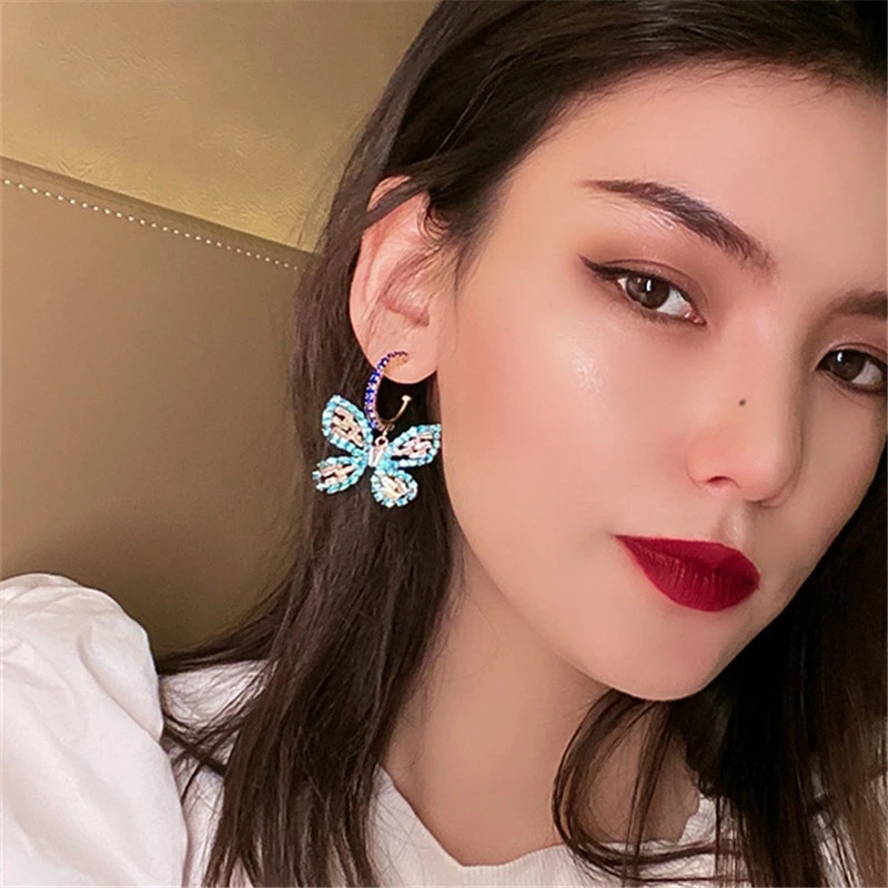 Anting Giwang Sterling Silver 925 Model Kupu-Kupu Dengan Kristal Untuk Wanita