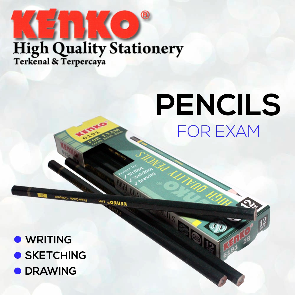 OFF-16 | Kenko Pensil 2B - 6191 - 1 BOX ISI 12 PCS - Pencil Tulis untuk Ujian - Sketching Drawing