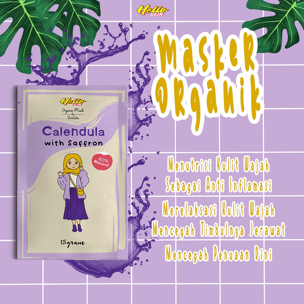Masker Organik Calendula with Saffron | Masker Organik Wajah Hello Skin 15 gram