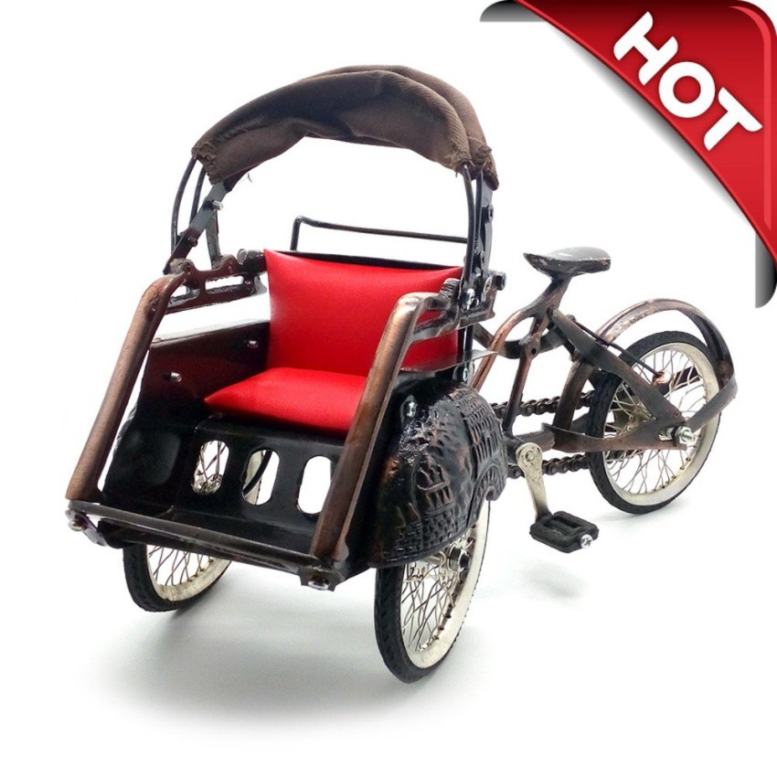 Miniatus Becak Tradisional Jawa (Miniatur Becak Logam, Tembaga, Becak Jogja, Becak Jawa)