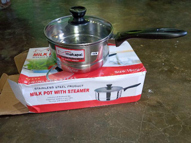 Panci Susu Kukus 18 / 20 Cm Milkpot Steamer Stainless Tutup Kaca Saucepan Makapal