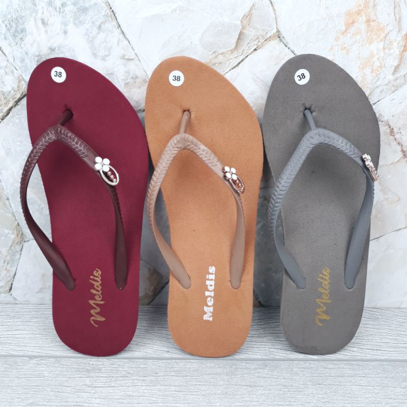 MELDIS Sandal Wedges Wanita Jepit Hak 5cm Spon Sendal Jepun Bali Cewek Spons Perempuan Japit Karet Polos Colorful Kualitas Super Premium Include Pin Bros Simple Casual Cantik Mewah Murah