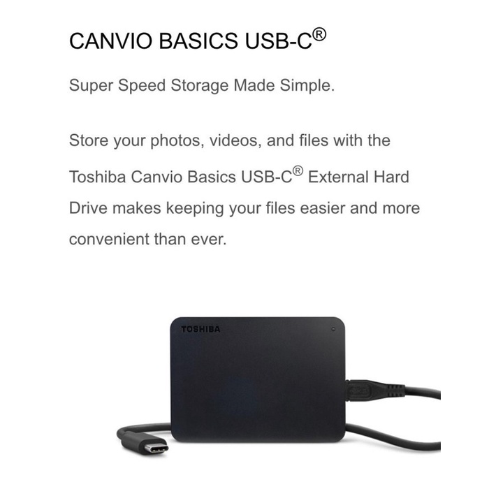HDD TOSHIBA CANVIO BASIC A3 1TB / 1 TB HARDDISK EXTERNAL USB 3.2 TYPE C GARANSI RESMI
