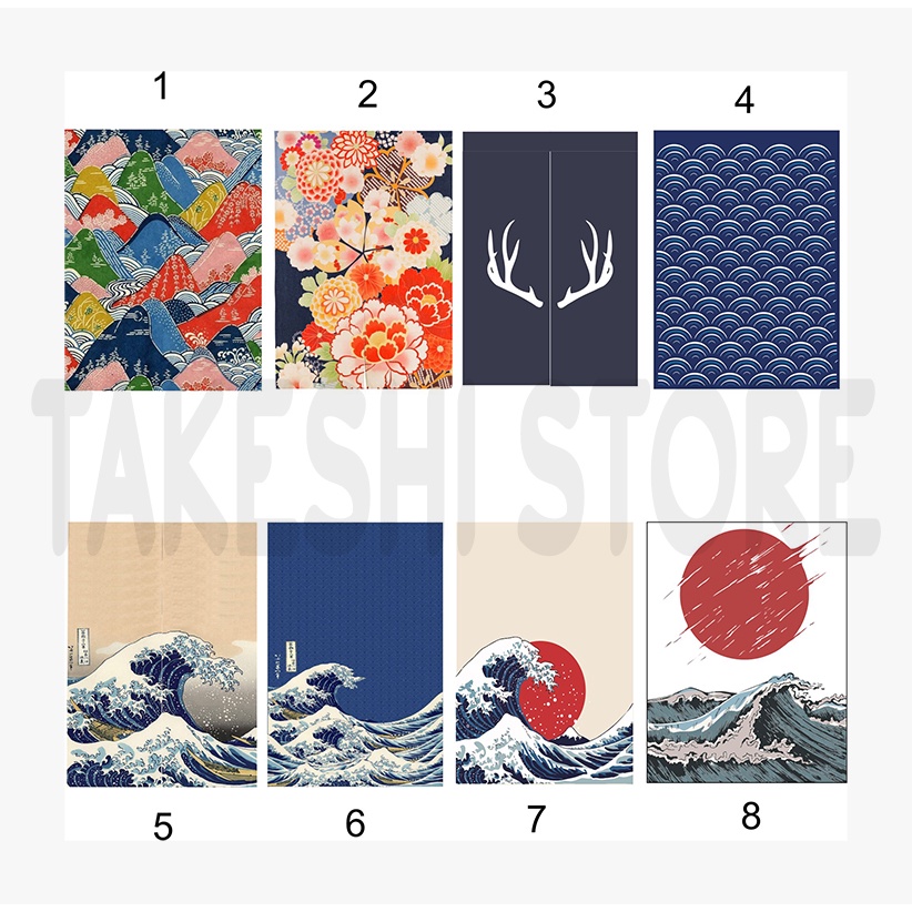 【Takeshi】NOREN TIRAI KEDAI JEPANG MOTIF OMBAK (WAVE) PRINTING BISA REQUEST