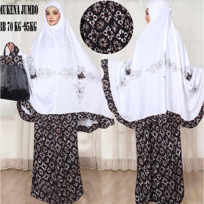 Ori&Terjamin Micci Fashion Mukena Jumbo Batik Kembang - Hitam/Putih