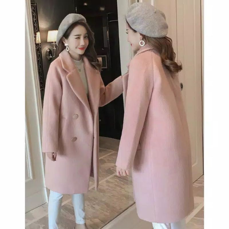 READY INDONESIA jaket panjang selutut wol kerah berkerah blazer wanita pria couple impor import