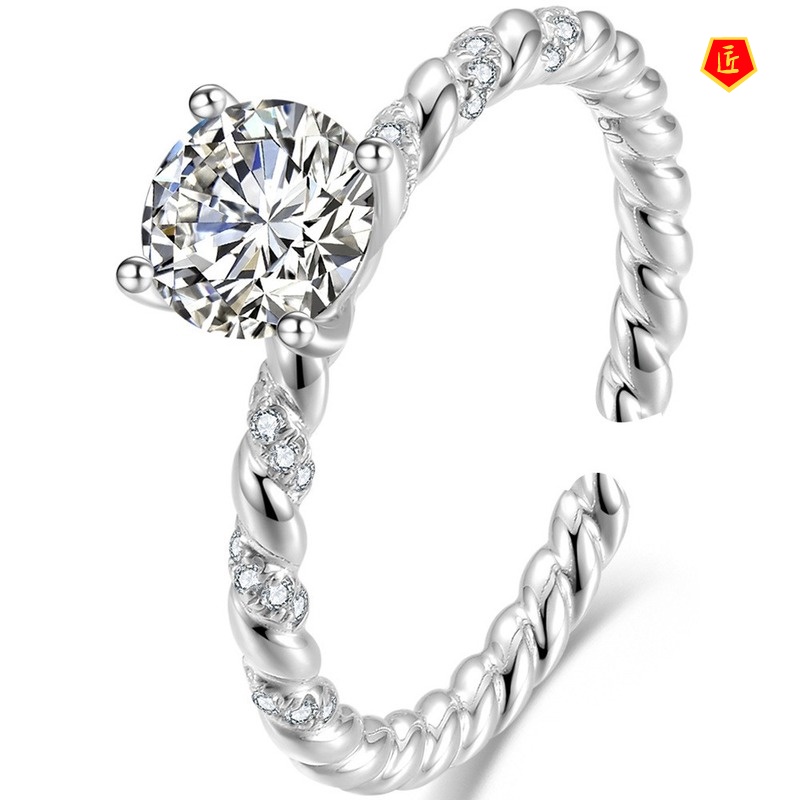 [Ready Stock]Classic Four-Claw Moissanite Ring Pt950 Winding Personality