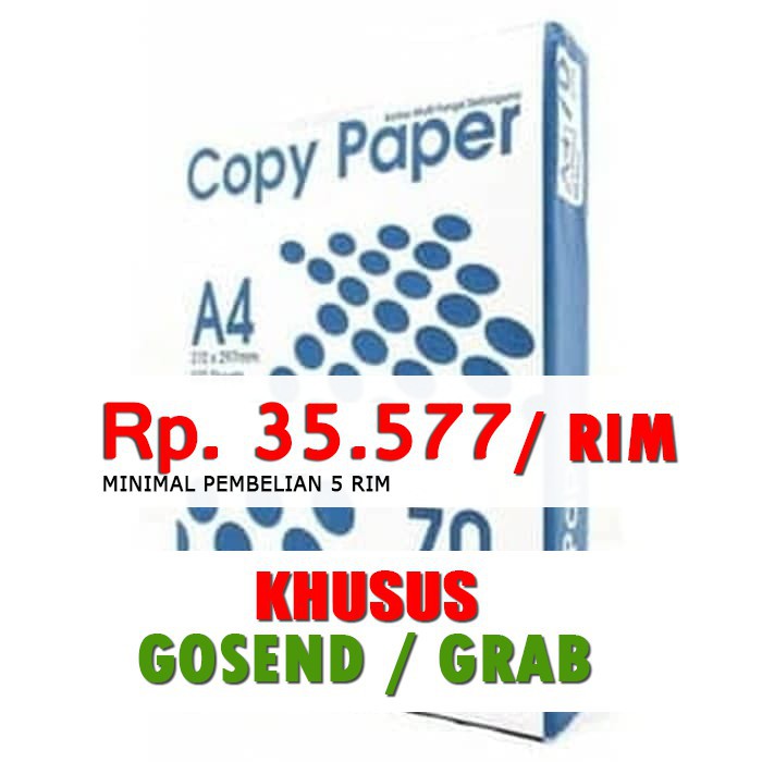 

Kertas HVS Copy Paper A4 70 gram Khusus GOJEK/GRAB TERBAIK