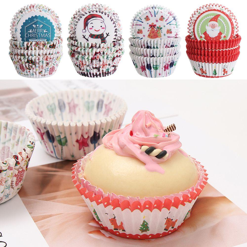 Solighter 100 Pcs Natal Kue Cup Aksesoris Dapur Alat Dekorasi Kue Cupcake Liner Muffin Kotak