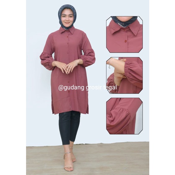 Baju atasan muslim long tunik kemeja tangan balon new 2023