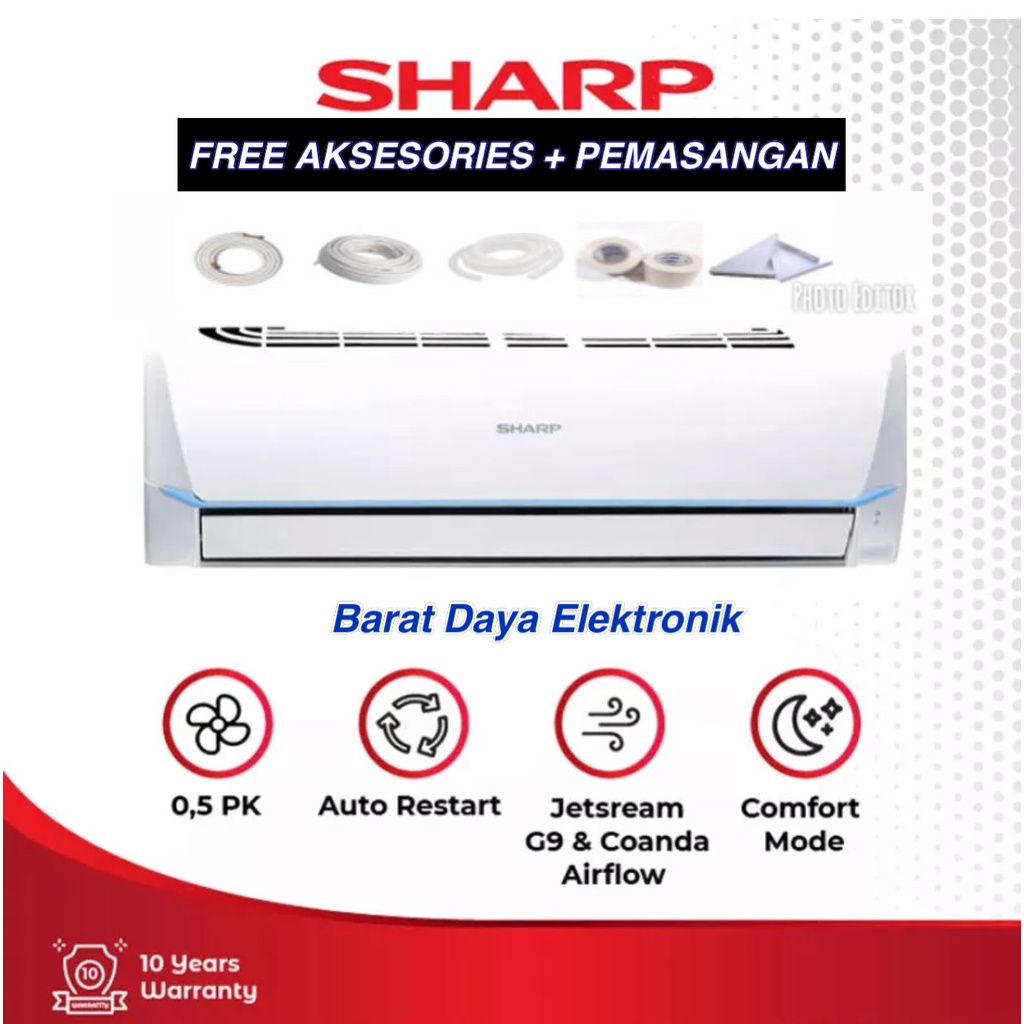 AC SHARP THAILAND New Jetstream Series 1/2 PK - AH-A5SAY + GRATIS PEMASANGGAN AREA TANGERANG