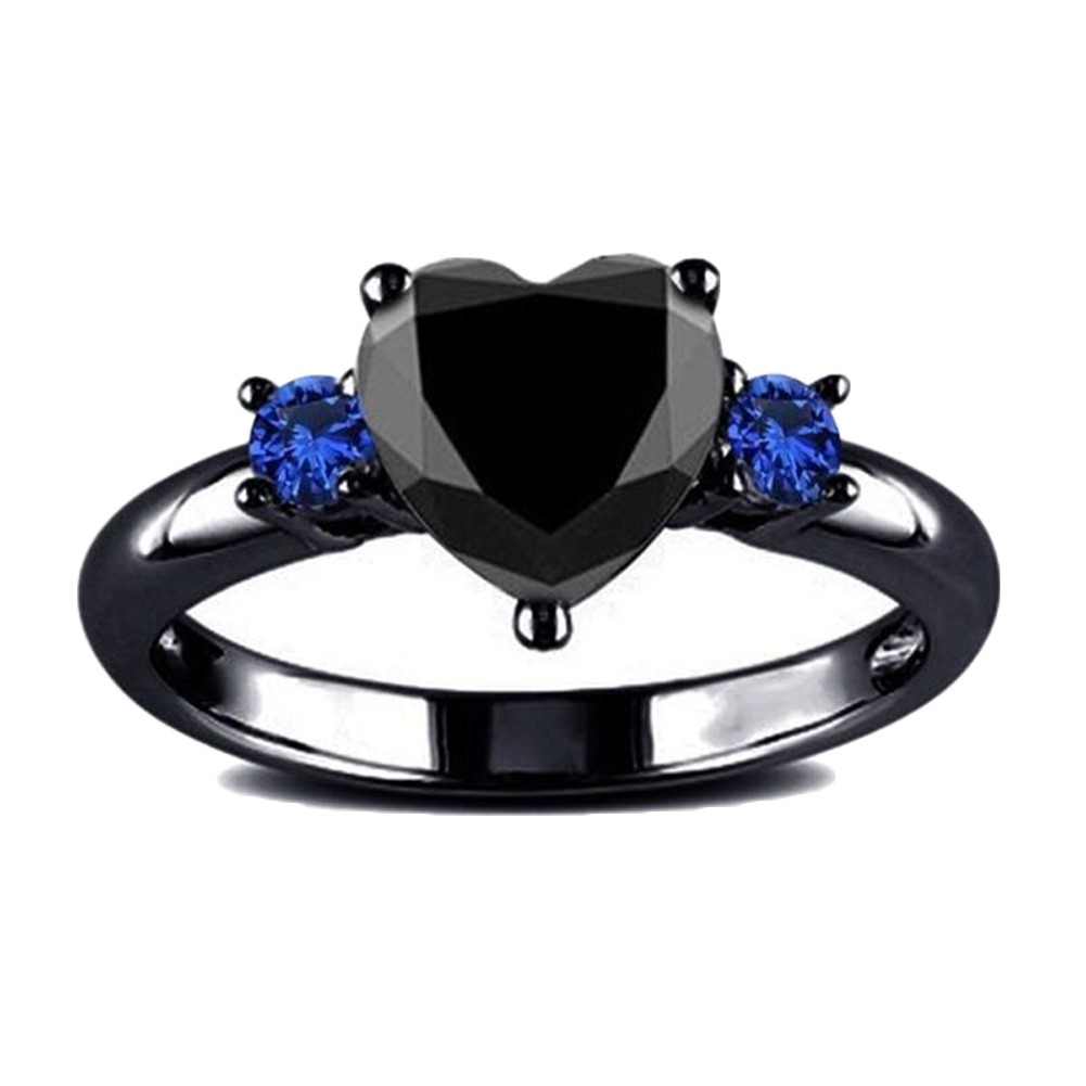 Fancyqube Baru Bertatahkan Kristal Heart Berbentuk Gemstone Zircon Cincin Hitam-2