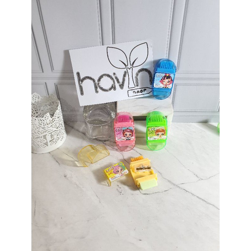 serutan 3 IN 1/serutan + hapusan + sikat/rautan sikat lucu/orotan anak-LOL