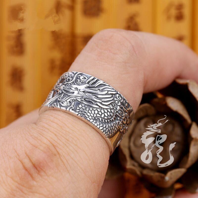 Cincin Pola Naga koi Dapat Disesuaikan Bahan 925 silver Gaya retro Untuk Pria Dan Wanita