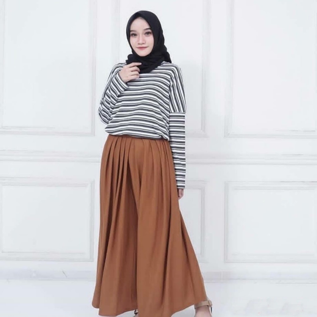 CELANA PANJANG KULOT JERSEY PREMIUM MOTIF REMPEL