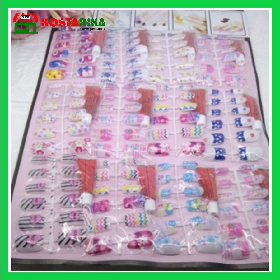 Tempelan 12 Pcs Set Kuku Palsu Imitasi berikut lem D60 nail Nail Art Nail Care kuku palsu 3d