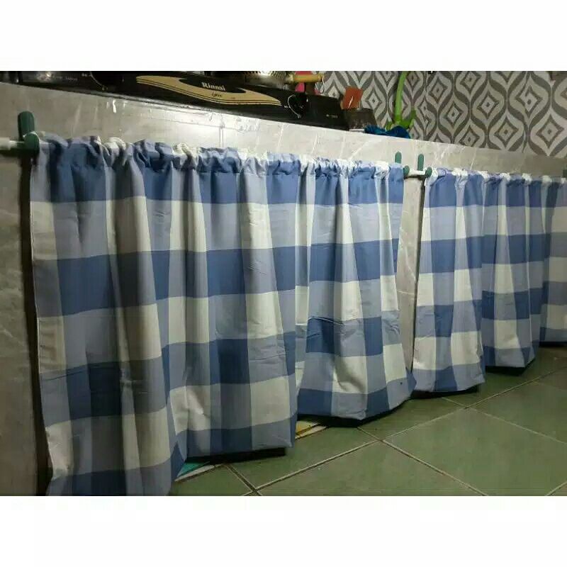 Gorden bawah kompor / Gorden Kolong Dapur motif Kotak Biru