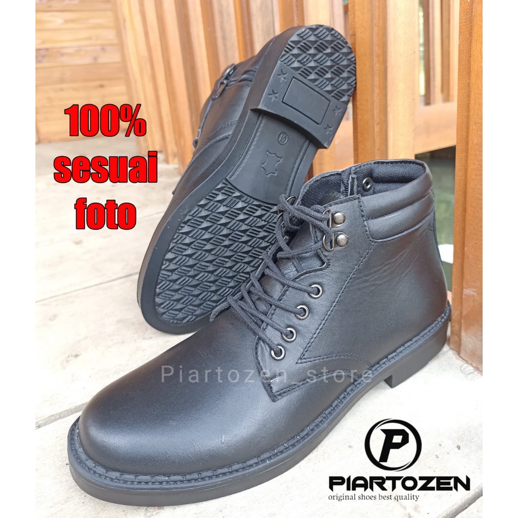 Sepatu PDH kulit asli hitam dop dinas tni polri security satpam