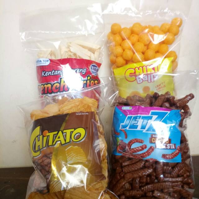 

Snack Chitato 225gr, Lays 200gr, jets 250gr, French Fries 200gr, Chiki Ball 200gr