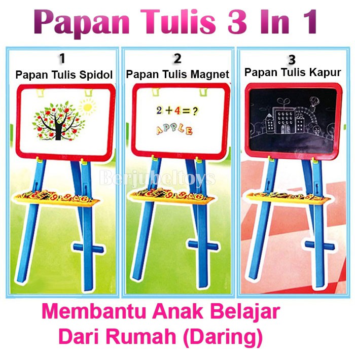 

Mainan Edukasi Papan Tulis Magnet Learning Easel 3 in 1 Papan tulis Anak Magnetic Q59D