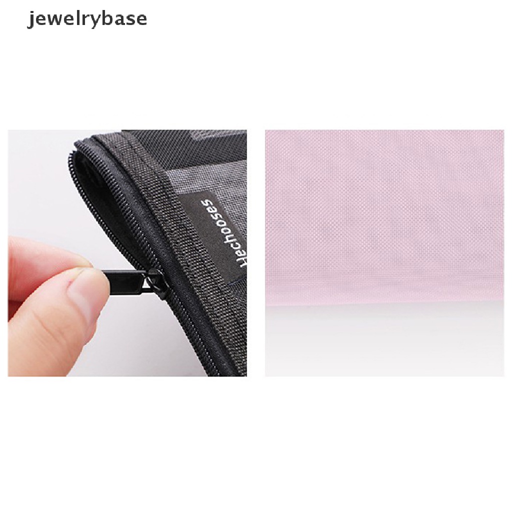 (jewelrybase) Tas Pouch Mesh Transparan Portable Kapasitas Besar Dengan Resleting Untuk Tempat Pensil / Dokumen