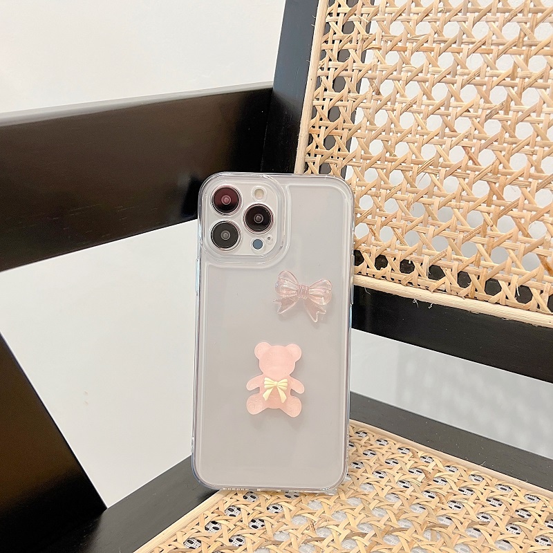 Casing iPhone 13 12 11 Pro MAX X XR XS MAX 7 8 Plus Transparan Motif Beruang Kecil