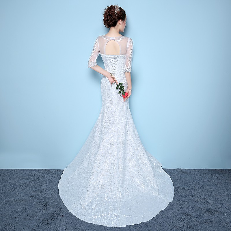 Women Simple White Lace Mermaid Wedding Dress Import Dari China Fishtail Bridal Dress Gaun