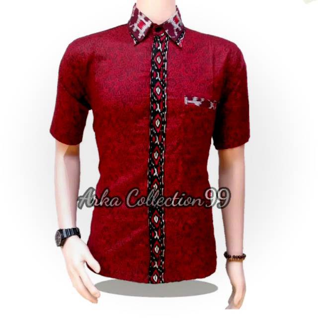 KEMEJA BATIK PRIA MODERN JUMBO MOTIF MEGA MENDUNG MERAH