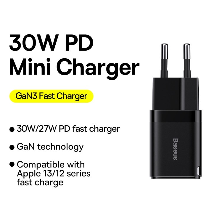 Baseus Original Adaptor Charger Gan3 30W 1C Type C Super Fast Charging Adapter Casan Ori Quick Charge PD 30 Watt