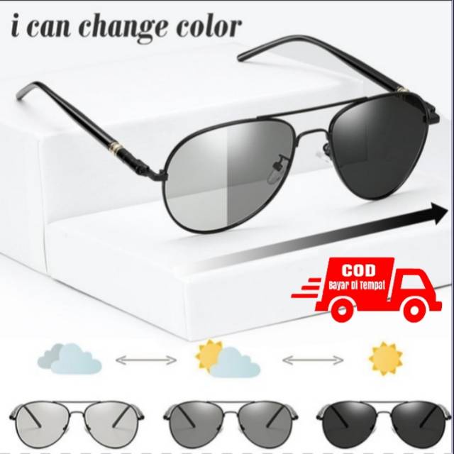 Kacamata polarized photocromic bulat pria wanita