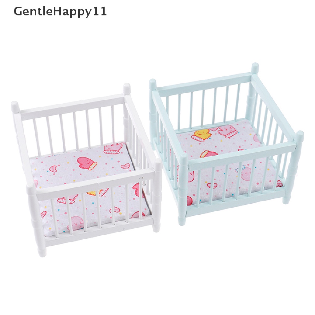 Gentlehappy Mainan Miniatur Ranjang Bayi Bahan Kayu Untuk Aksesoris Rumah Boneka 1: 12