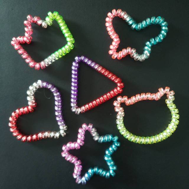 KUNCIR KARET IKAT RAMBUT SPIRAL WARNA KOMBINASI BENTUK KUPU HATI BINTANG MAHKOTA SEGITIGA