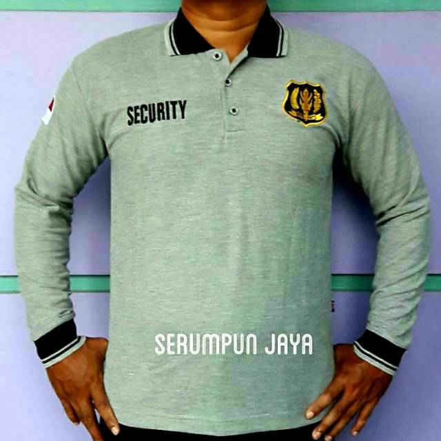 KAOS SECURITY - KAOS SECURITY ABU LENGAN PANJANG - KAOS KERAH SECURITY ABU PANJANG FULL BORDIR