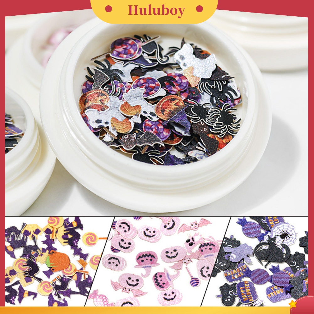 Huluboy Huluboy♡ Stiker Kuku Motif Labu Hantu Laba-Laba Penyihir Halloween Warna-Warni Untuk Dekorasi