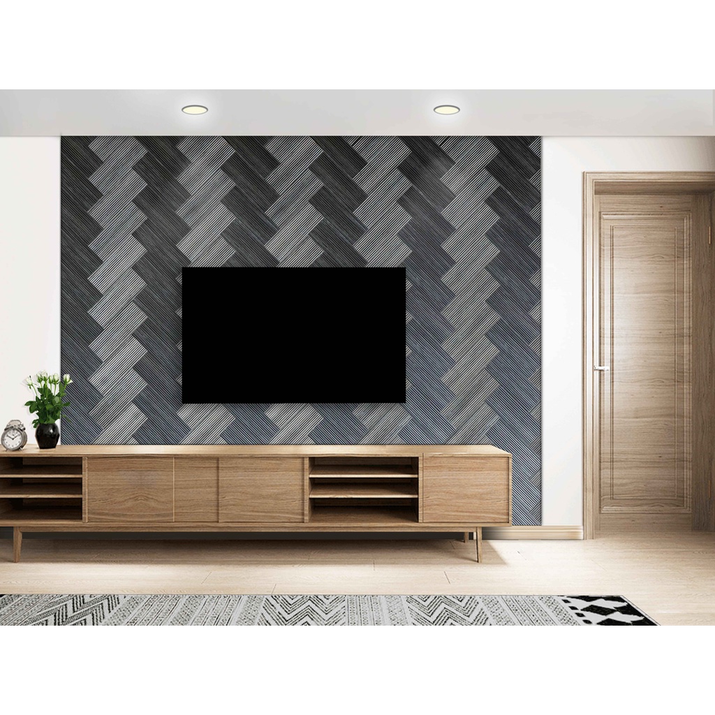 Wall Panel 3D / Wallpaper 3D untuk Dekorasi Dinding Aesthetic dan Interior-Herringbone Metalic Black