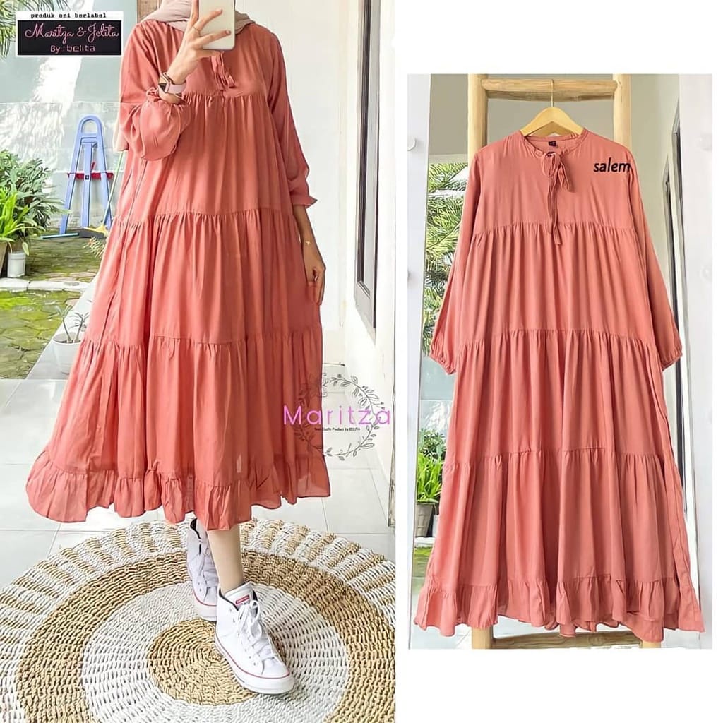 Midi dress muslim Ralien - ootd fashion muslim - dress jumbo - tunik rayon - pakaian wanita muslim - long tunik polos-2