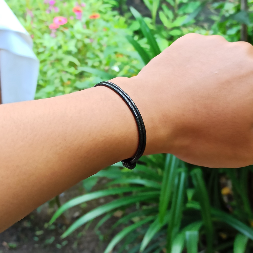 Gelang Pria Wanita Hitam Polos Simple Tali Korea Waterproof Anti air