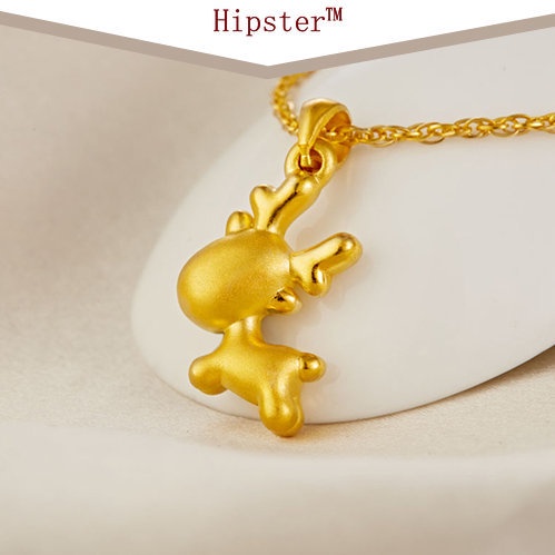 Kalung Rantai Dengan Liontin Rusa Natal 3D Warna Emas Untuk Wanita M3068