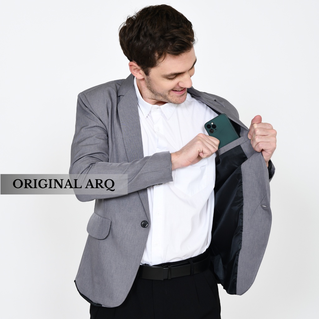 TERLARIS ! JAS PRIA BLAZER PRIA SLIMFIT ABU LIST PUTIH BAHAN TEBAL PREMIUM / JAS PRIA WISUDA KERJA KONDANGAN ORIGINAL ARQ