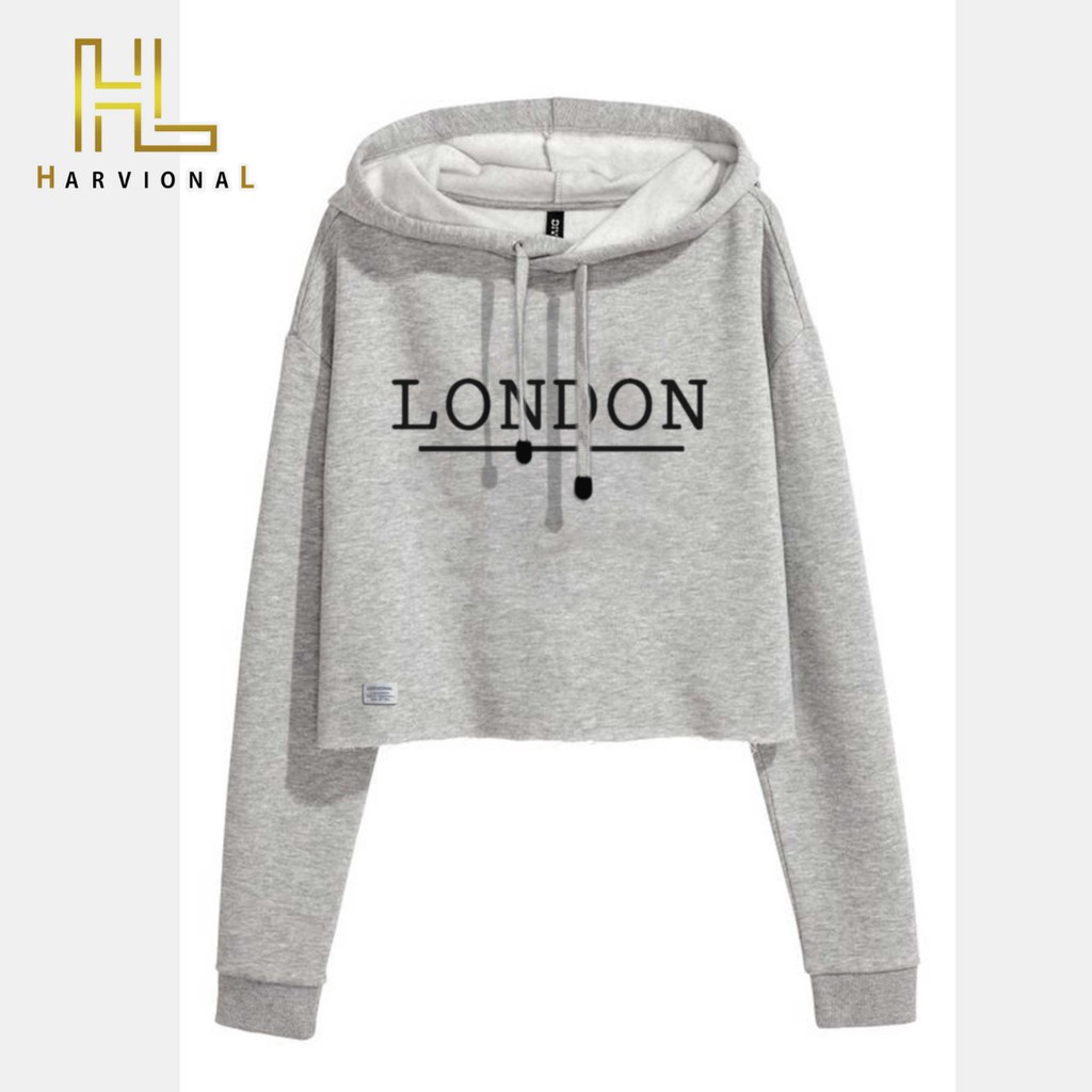 SWEATER CROP HOODIE LONDON BAHAN FRENCHTERRY TERLARIS