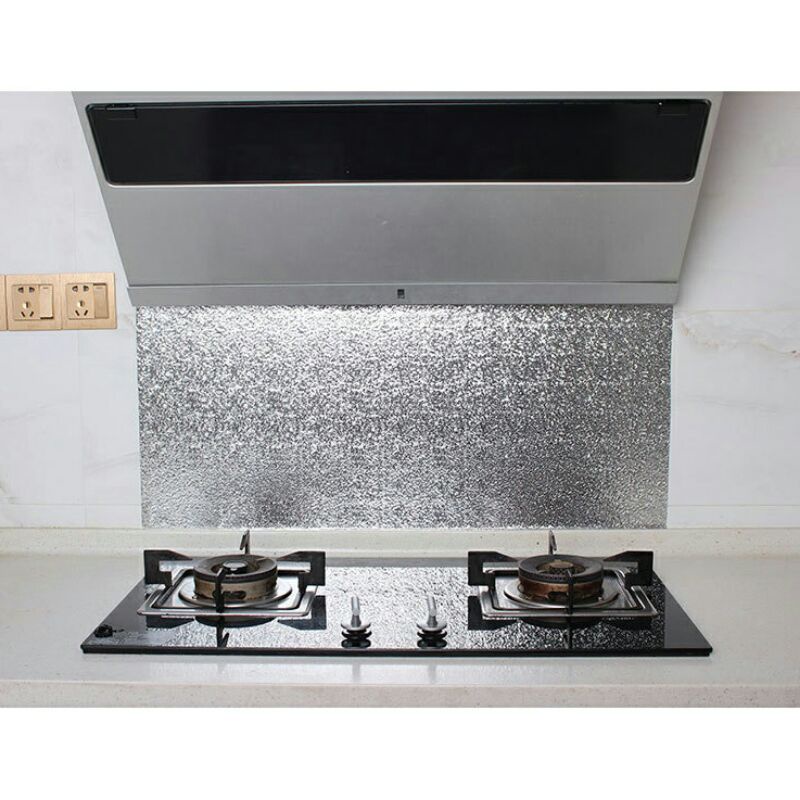 Wallpaper Aluminium Foil Anti Minyak Waterproof Sticker 100x60cm Model Orange Yk-292 Silver