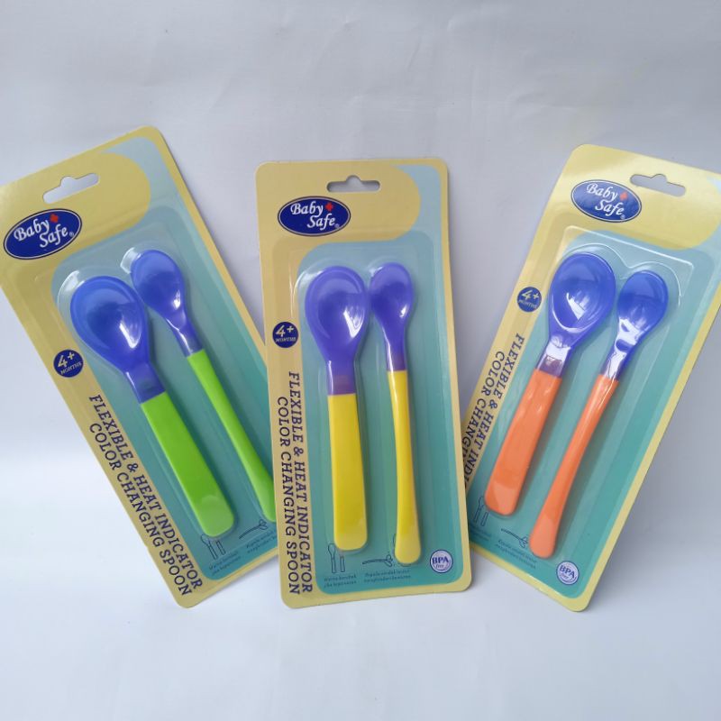 Baby safe Sendok silicone silikon bayi heat indicator 2in1 sensor panas makanan mpasi bayi